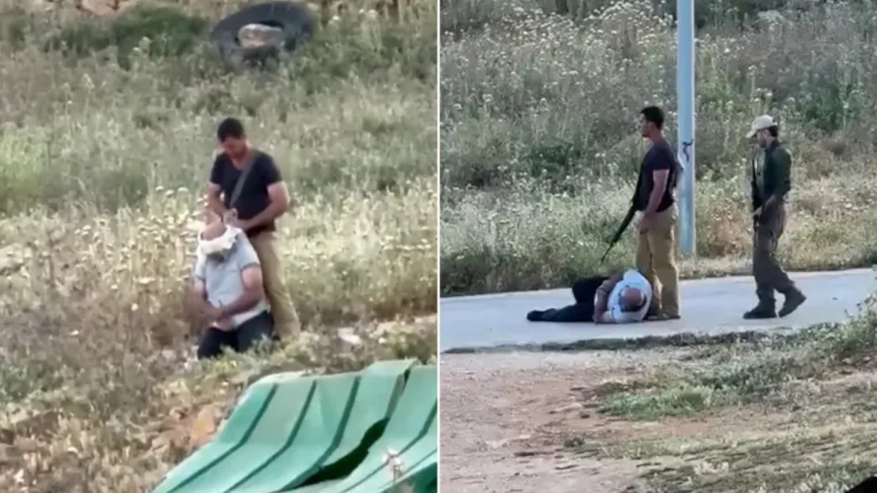 Silahlı Yahudiler Filistinli bir çiftçiyi İsrail askerlerinin gözü önünde bağlayıp darbetti