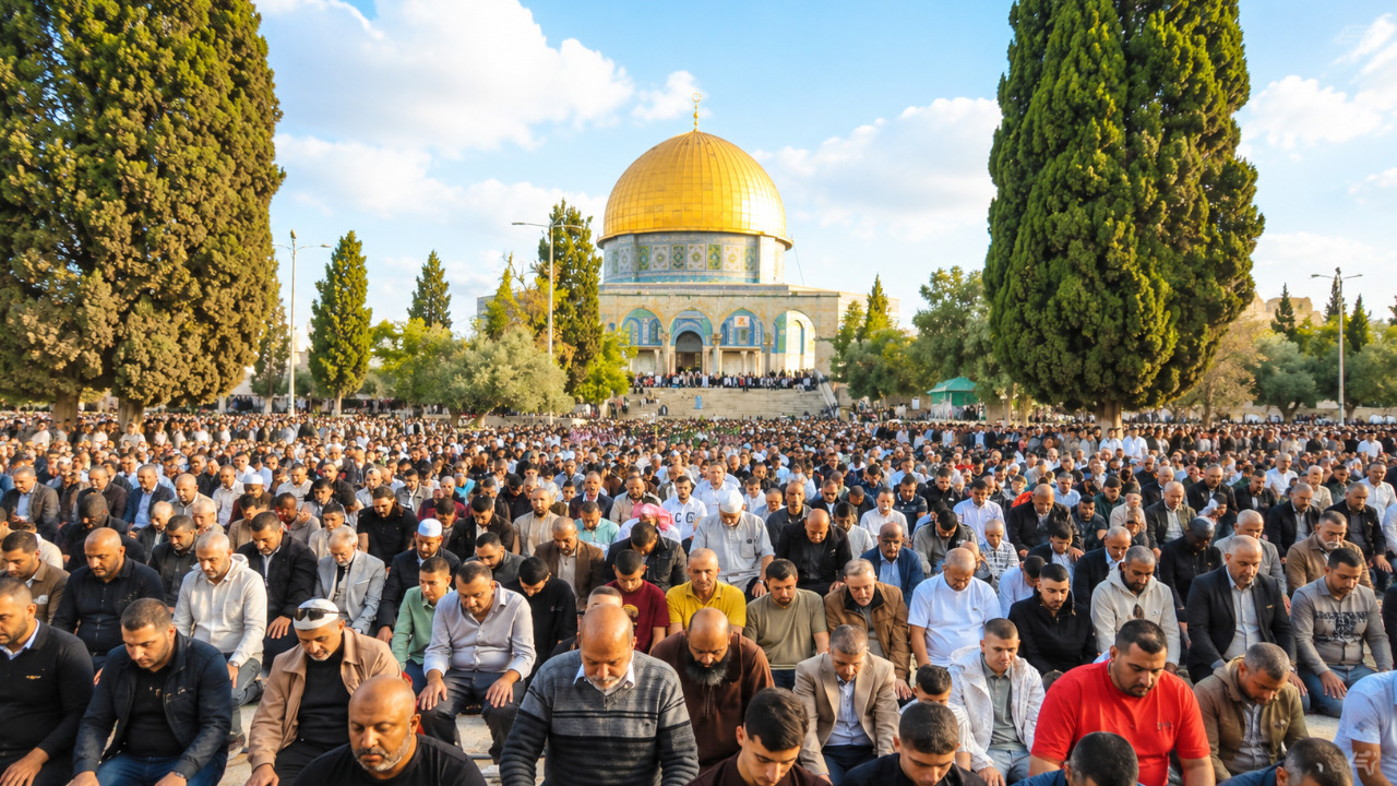 İsrail kısıtlamalarına rağmen 140 bin kişi Mescid-i Aksa’da bayram namazı kıldı